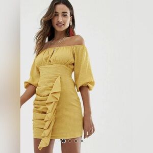 Elegant Yellow Ruched Dress